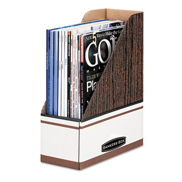 Bankers Box® Corrugated Cardboard Magazine File, 4 X 9 X 11.5, Wood Grain, 12-carton freeshipping - TVN Wholesale